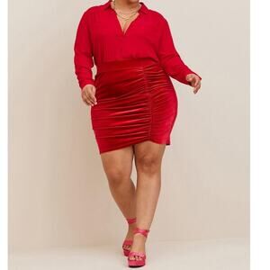 Torrid At The Knee Velvet Cinched Bodycon Skirt Jester Red 3X NWOT